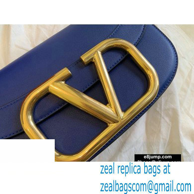 Valentino Supervee Calfskin Crossbody Large Bag Royal Blue/Gold 2020 - Click Image to Close