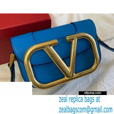 Valentino Supervee Calfskin Crossbody Small Bag Neon Blue/Gold 2020 - Click Image to Close