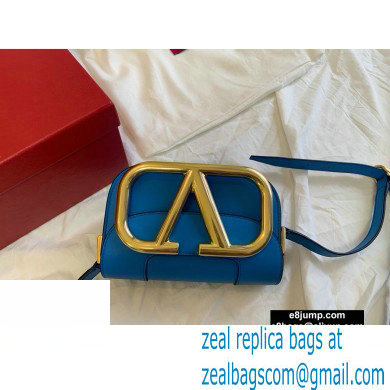 Valentino Supervee Calfskin Crossbody Small Bag Neon Blue/Gold 2020