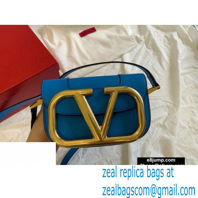 Valentino Supervee Calfskin Crossbody Small Bag Neon Blue/Gold 2020 - Click Image to Close