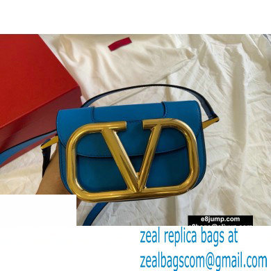 Valentino Supervee Calfskin Crossbody Small Bag Neon Blue/Gold 2020