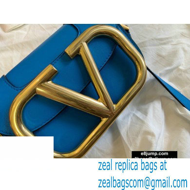 Valentino Supervee Calfskin Crossbody Small Bag Neon Blue/Gold 2020