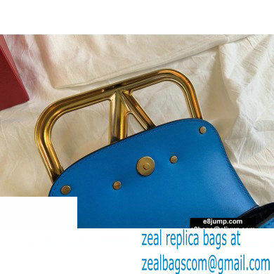 Valentino Supervee Calfskin Crossbody Small Bag Neon Blue/Gold 2020 - Click Image to Close