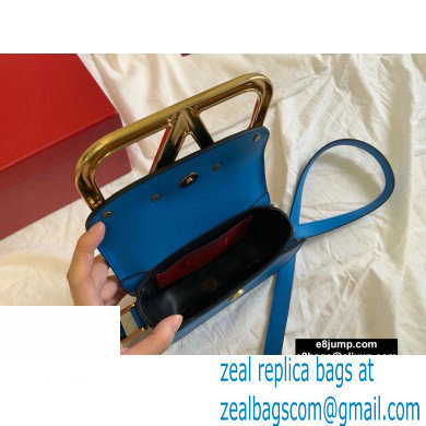 Valentino Supervee Calfskin Crossbody Small Bag Neon Blue/Gold 2020