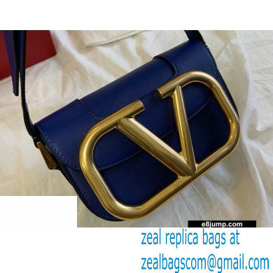 Valentino Supervee Calfskin Crossbody Small Bag Royal Blue/Gold 2020 - Click Image to Close