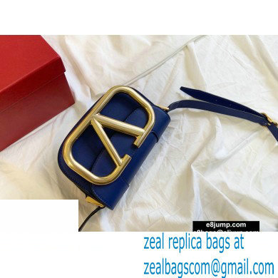 Valentino Supervee Calfskin Crossbody Small Bag Royal Blue/Gold 2020 - Click Image to Close