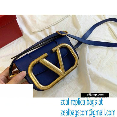 Valentino Supervee Calfskin Crossbody Small Bag Royal Blue/Gold 2020 - Click Image to Close