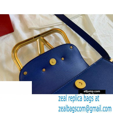 Valentino Supervee Calfskin Crossbody Small Bag Royal Blue/Gold 2020 - Click Image to Close