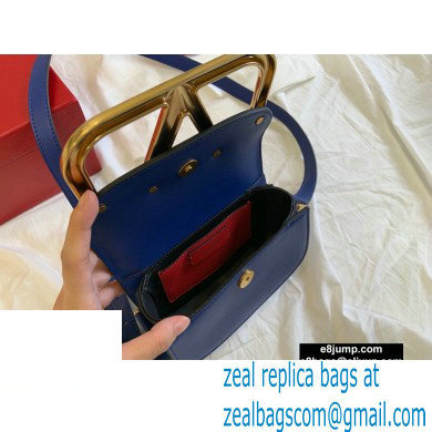 Valentino Supervee Calfskin Crossbody Small Bag Royal Blue/Gold 2020 - Click Image to Close