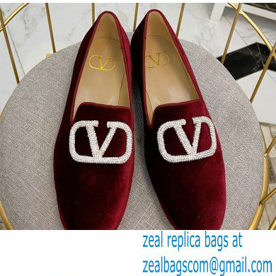 Valentino Vlogo Loafers Velvet Burgundy 2020 - Click Image to Close