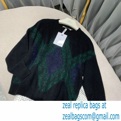 dior Black Cashmere Blend with Green and Blue Diamond Pattern sweater 2020 - Click Image to Close