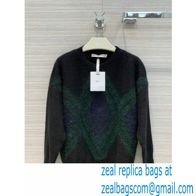 dior Black Cashmere Blend with Green and Blue Diamond Pattern sweater 2020 - Click Image to Close