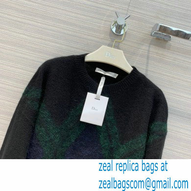 dior Black Cashmere Blend with Green and Blue Diamond Pattern sweater 2020