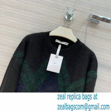 dior Black Cashmere Blend with Green and Blue Diamond Pattern sweater 2020 - Click Image to Close