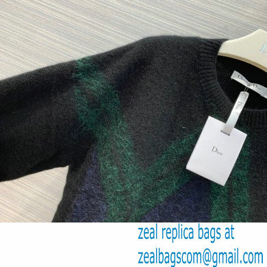 dior Black Cashmere Blend with Green and Blue Diamond Pattern sweater 2020 - Click Image to Close