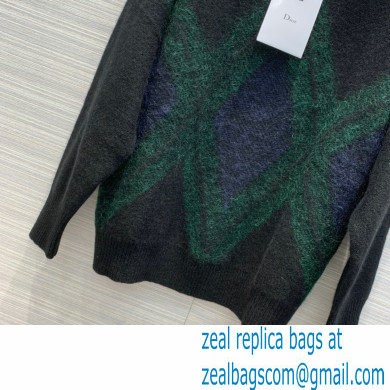 dior Black Cashmere Blend with Green and Blue Diamond Pattern sweater 2020 - Click Image to Close