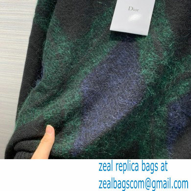 dior Black Cashmere Blend with Green and Blue Diamond Pattern sweater 2020