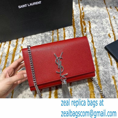 saint laurent Kate chain and tassel bag in caviar leather 474366 red/silver