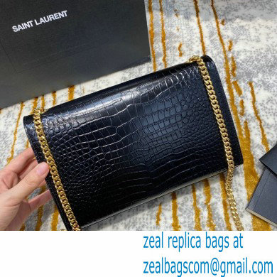 saint laurent Kate chain wallet with tassel in crocodile embossed leather 354119 black/gold