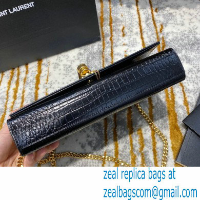 saint laurent Kate chain wallet with tassel in crocodile embossed leather 354119 black/gold