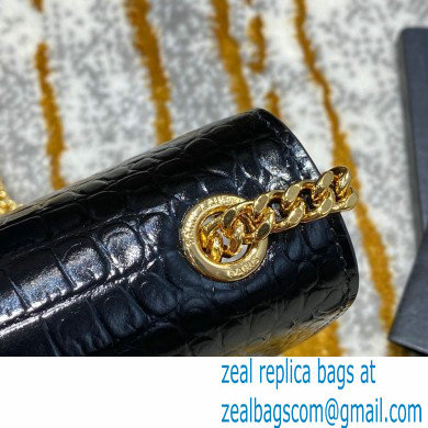 saint laurent Kate chain wallet with tassel in crocodile embossed leather 354119 black/gold