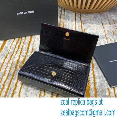saint laurent Kate chain wallet with tassel in crocodile embossed leather 354119 black/gold - Click Image to Close