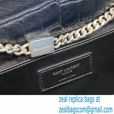 saint laurent Kate chain wallet with tassel in crocodile embossed leather 354119 black/silver