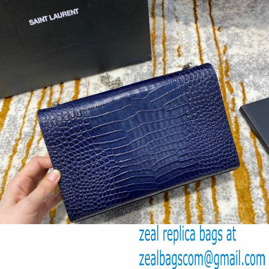 saint laurent Kate chain wallet with tassel in crocodile embossed leather 354119 blue/silver