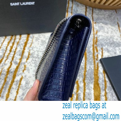 saint laurent Kate chain wallet with tassel in crocodile embossed leather 354119 blue/silver - Click Image to Close