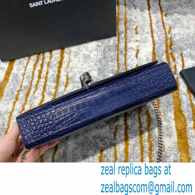 saint laurent Kate chain wallet with tassel in crocodile embossed leather 354119 blue/silver