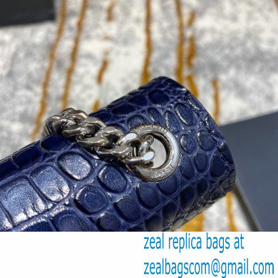 saint laurent Kate chain wallet with tassel in crocodile embossed leather 354119 blue/silver