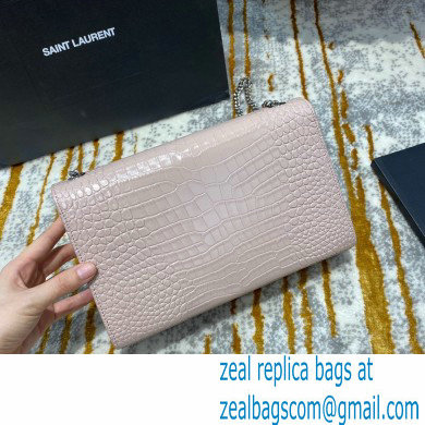 saint laurent Kate chain wallet with tassel in crocodile embossed leather 354119 pink/silver