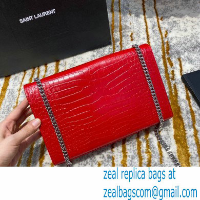 saint laurent Kate chain wallet with tassel in crocodile embossed leather 354119 red/silver - Click Image to Close