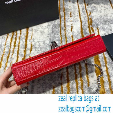 saint laurent Kate chain wallet with tassel in crocodile embossed leather 354119 red/silver - Click Image to Close