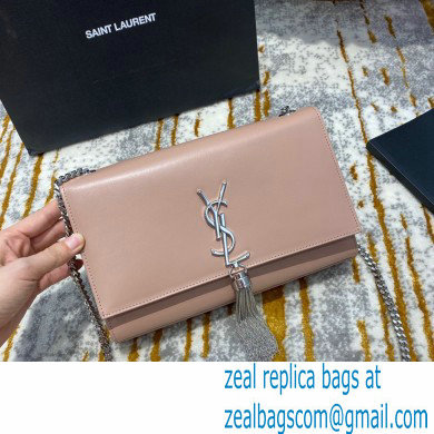saint laurent Kate chain wallet with tassel in smooth calfskin 354119 pink/silver