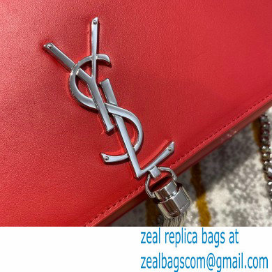 saint laurent Kate chain wallet with tassel in smooth calfskin 354119 red/SILVER