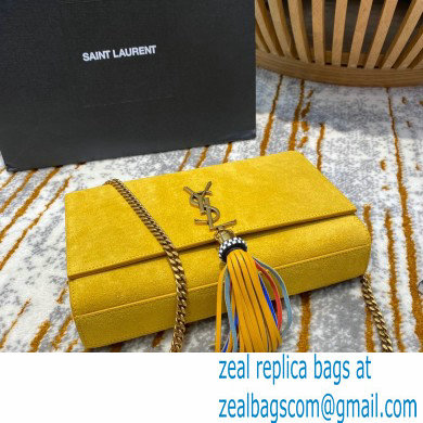 saint laurent Kate chain wallet with tassel in suede leather 501518 yellow