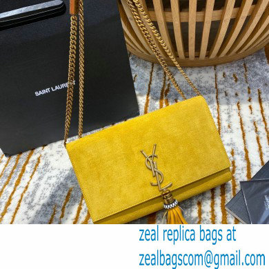 saint laurent Kate chain wallet with tassel in suede leather 501518 yellow