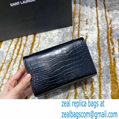 saint laurent mini Kate chain wallet with tassel in crocodile embossed leather 354120 black/gold