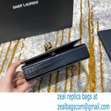saint laurent mini Kate chain wallet with tassel in crocodile embossed leather 354120 black/gold