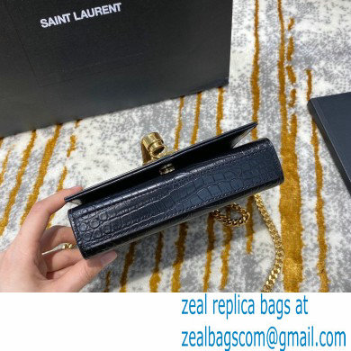 saint laurent mini Kate chain wallet with tassel in crocodile embossed leather 354120 black/gold - Click Image to Close