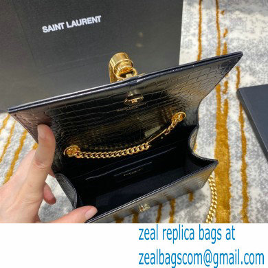 saint laurent mini Kate chain wallet with tassel in crocodile embossed leather 354120 black/gold