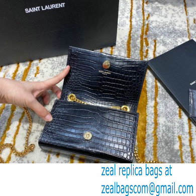 saint laurent mini Kate chain wallet with tassel in crocodile embossed leather 354120 black/gold