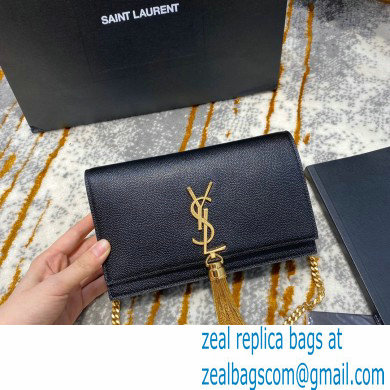 saint laurent small Kate chain wallet with tassel in caviar leather 452159 black/gold