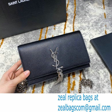 saint laurent small Kate chain wallet with tassel in caviar leather 452159 black/silver - Click Image to Close