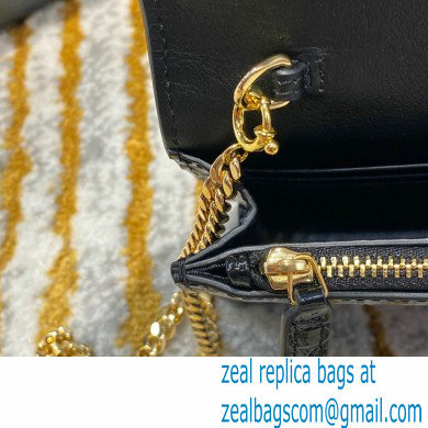 saint laurent small Kate chain wallet with tassel in crocodile embossed leather 452159 black/gold - Click Image to Close