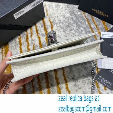 saint laurent small Kate chain wallet with tassel in crocodile embossed leather 452159 white/silver