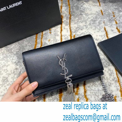 saint laurent small Kate chain wallet with tassel in smooth calfskin 452159 black/silver - Click Image to Close