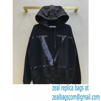 valentino sequins hooded sweatshirt black 2020