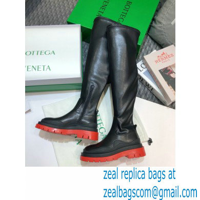 Bottega Veneta BV Tire Knee-high Boots Black/Red 2020 - Click Image to Close